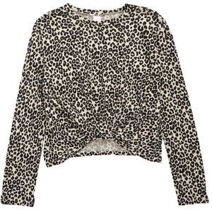 Nordstrom Girl's Twist Front Long Sleeve T-Shirt Beige Mosaic Leopard M 8/10 NWT